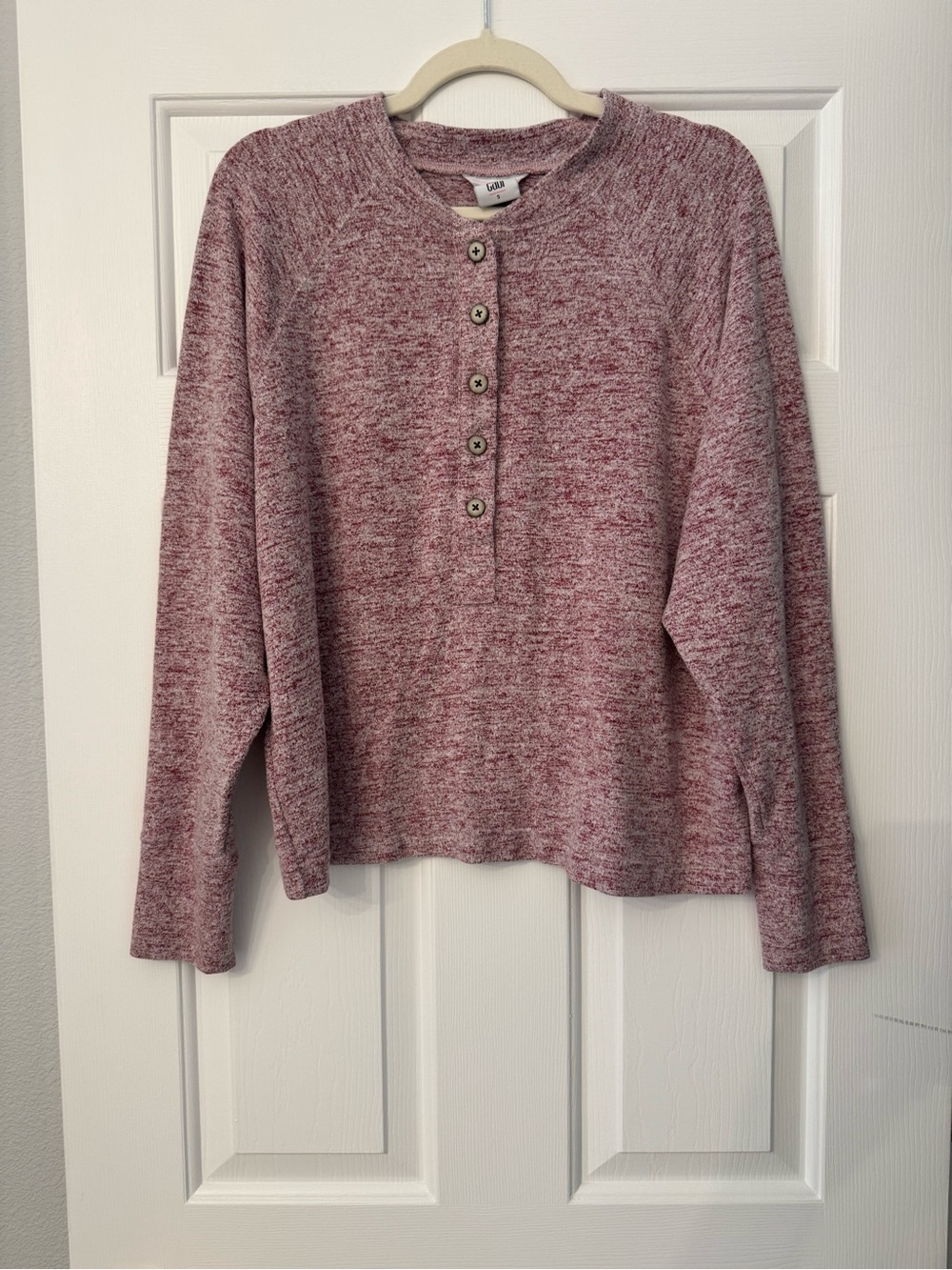 Cabi Burgundy Mist Marled Knit Henley Pullover Sweater Small